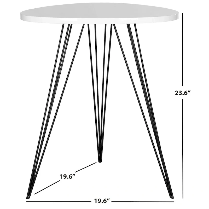 White and Black Lacquer Side Table with Hairpin Legs - 20W x 20D x 24H