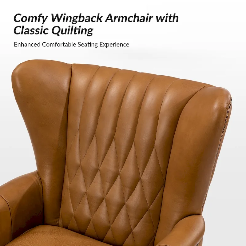 Xaver Traditional Genuine Leather Armchair With Solid Wood Legs by HULALA HOME