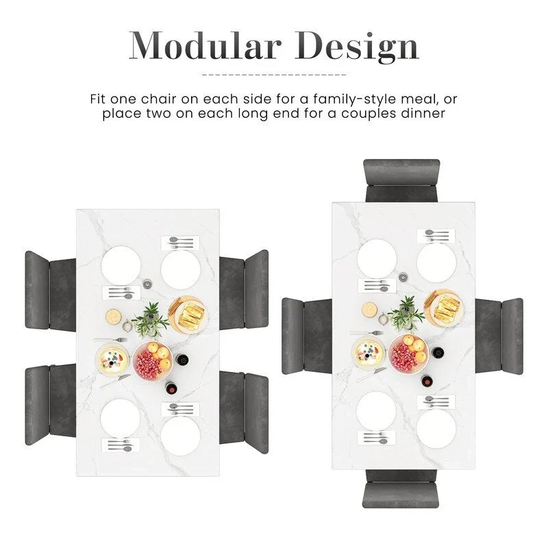 Grondin Modern Style Faux Marble Top 5-Piece Casual Dining Set with 4 Velvet Upholstered Dining Chairs