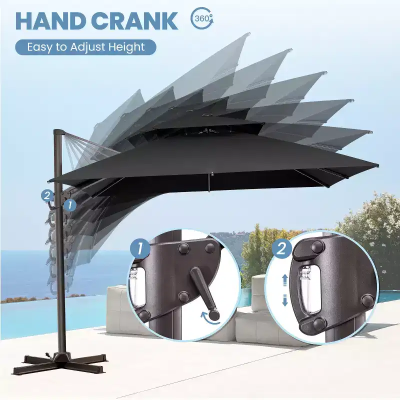 Crestlive Products 10 Feet Square 2-Tier Top Patio Cantilever Offset Umbrella 360 Shade With Weighted Base