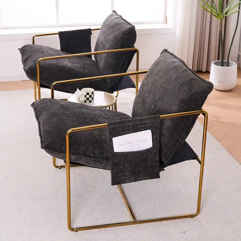 Velvet Arm Chair with Gold Metal Frame - Set of 2