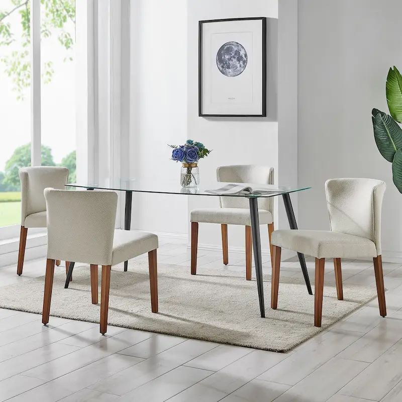 Cream / Grey Low-Back Fabric Dining Side Chair, Set of 2