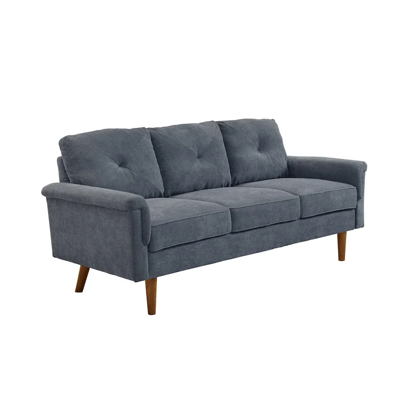 Mid-Century 3-Seat Upholstered Sofa with Wood Legs