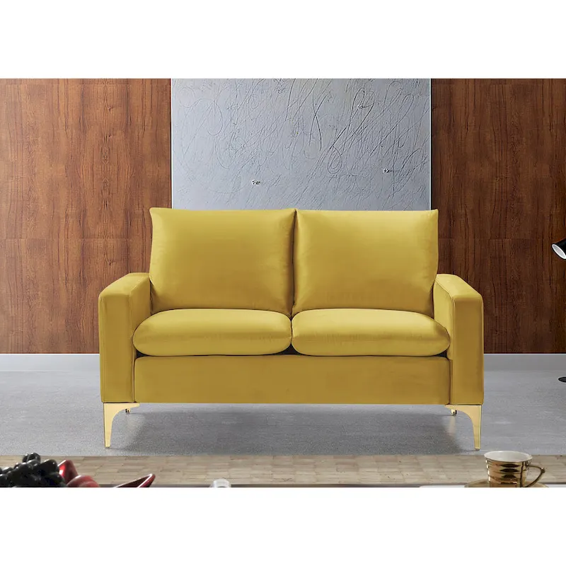 Velvet Loveseat with Gold Legs - Green/Yellow/Pink/Cream/Grey/Blue, 2-Seater