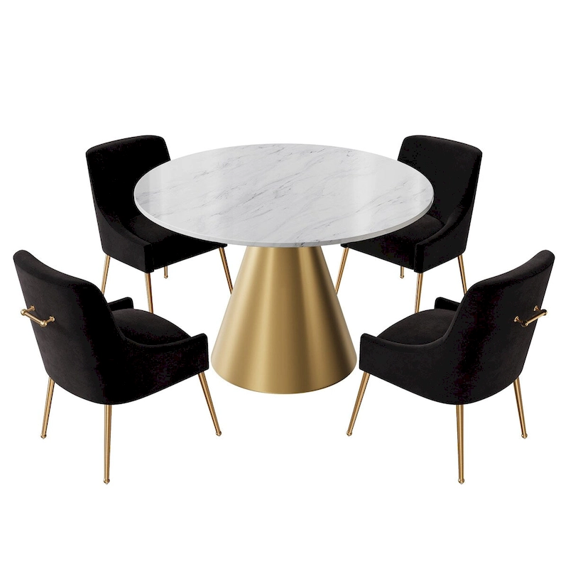 48 Marble Top Metal Dining Table with Velvet Dining Chair Set