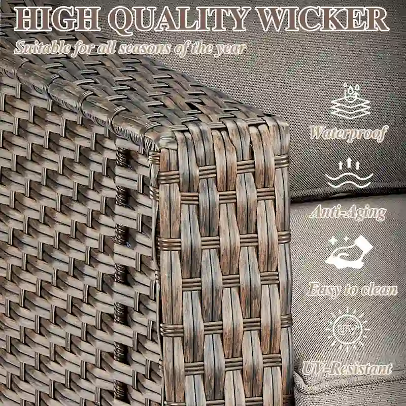 6 Pieces Wicker Sofa with Rocking Chair, Ottoman, Table - Brown