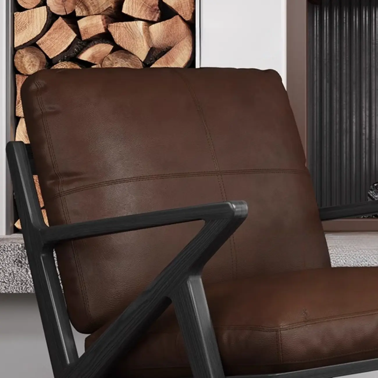 Brown Genuine Leather High Back Armrest Accent Chair
