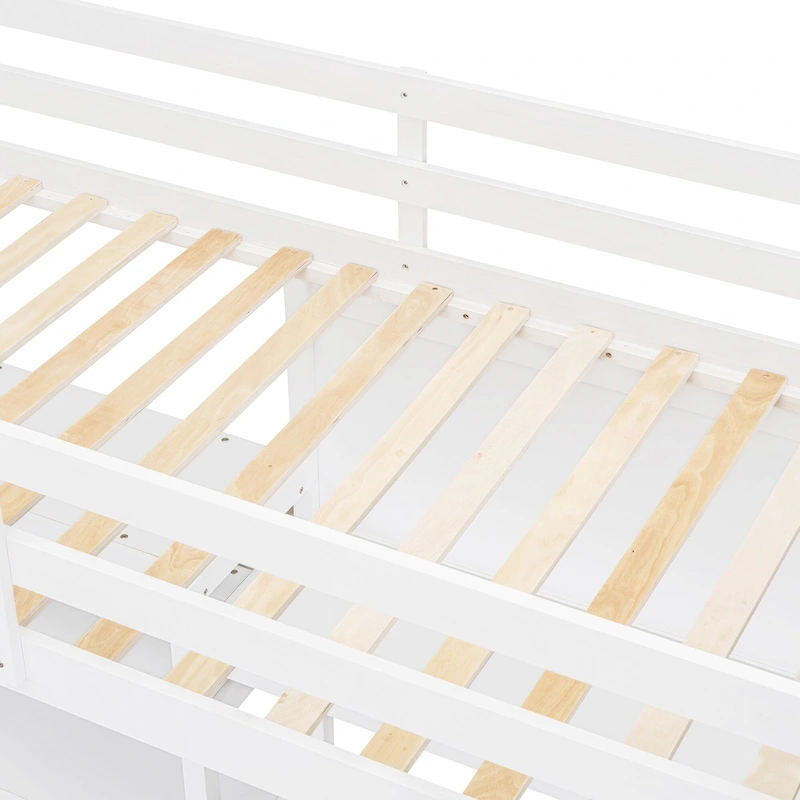 Wooden Loft Bed with Shelves and Desk