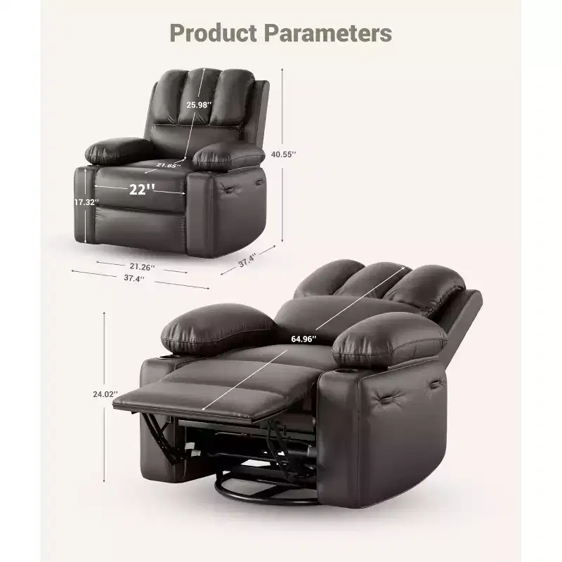 Manual Recliner Chair for Adults  PU Faux Leather, Massage Lounge, 360 Swivel  Cup Holders, Side Pocket  Modern Single Sofa Seat