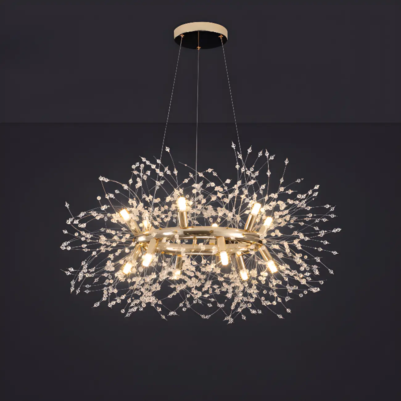 Modern Crystal Round Chandelier with Starburst Design