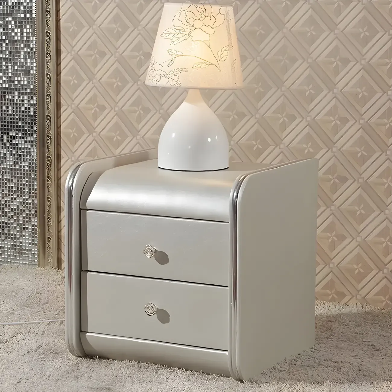 Luxurious Glossy Leather Wooden 2 Drawer Black Nightstand