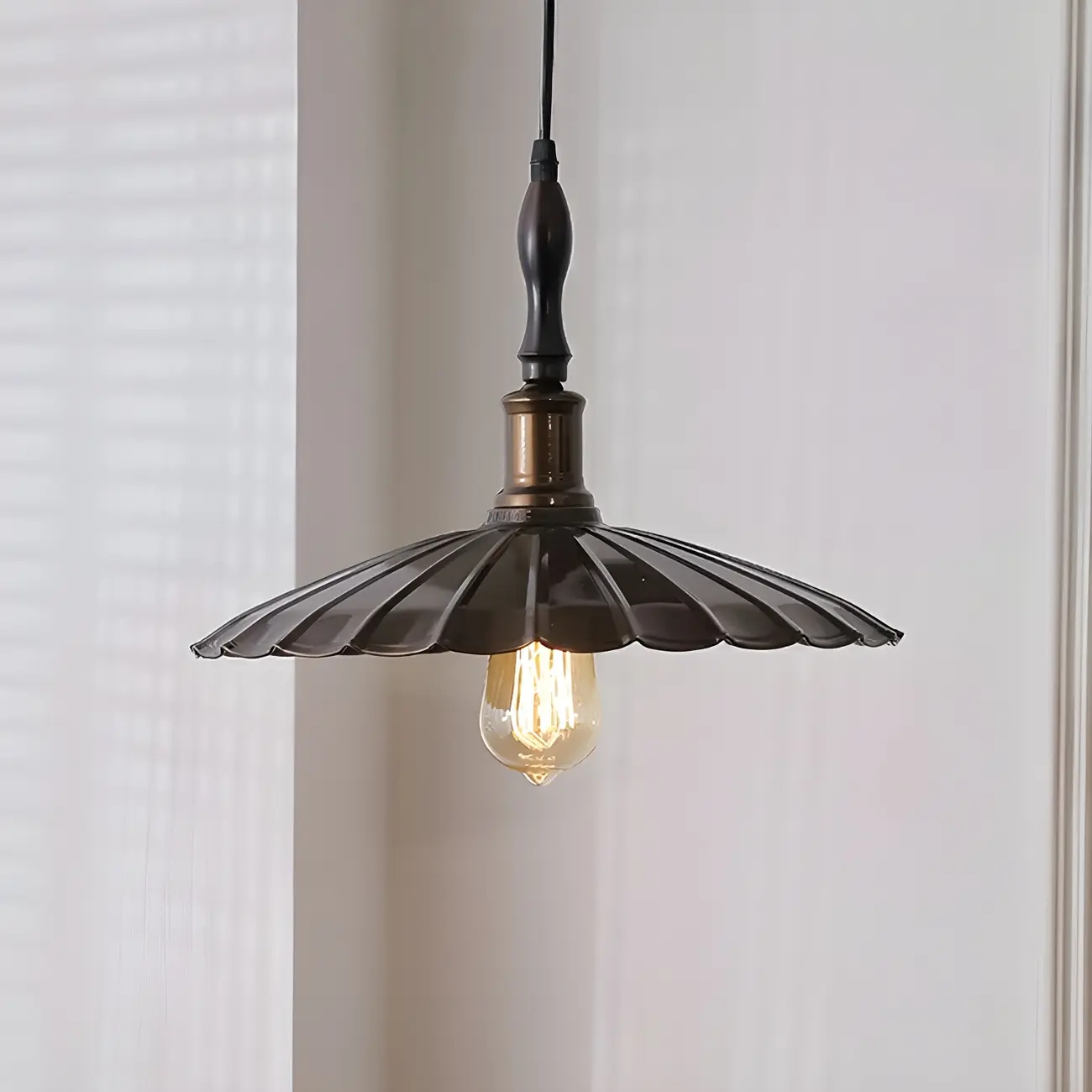 Brown Iron Fluted Cone Round Pendant Light