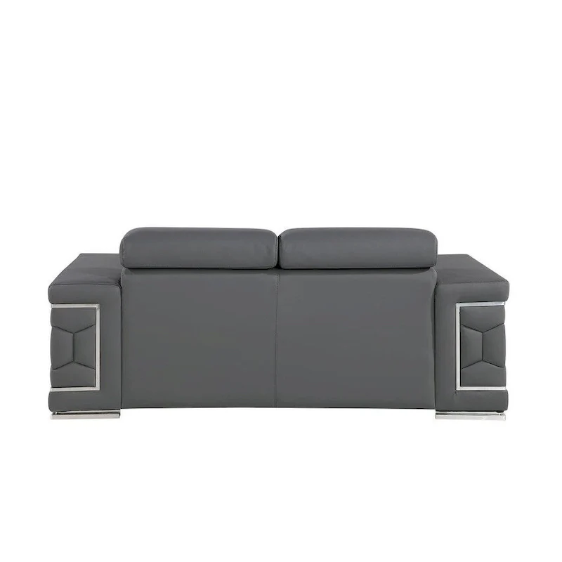 HomeRoots 71 Gray And Silver Genuine Leather Loveseat