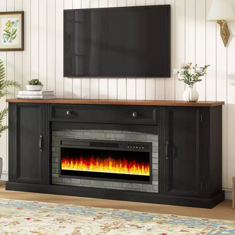 3pcs TV Stand with Electric Fireplace Heater & Bookshelf for TVs up to 70, Media TV Console Entertainment Center with Adjustable Shelves - ModernLuxe