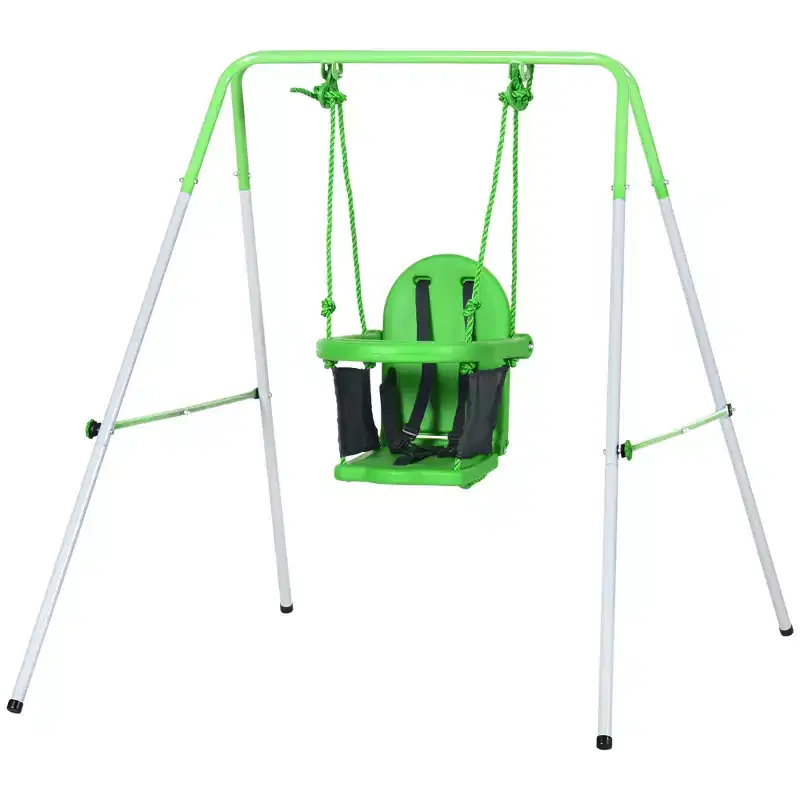 Toddler Swing Set with Metal Stand, Safety Seat Belt for Kids Aged 6-36 Months Indoor & Outdoor Use