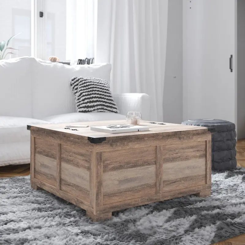 Farmhouse Coffee Table with Hinged Lift Top and Storage
