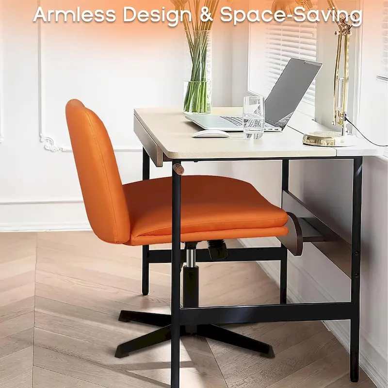 Criss Cross Chair Armless Office Desk Chair No Wheels,PU Leather Padded Modern Swivel Vanity Chair office chair