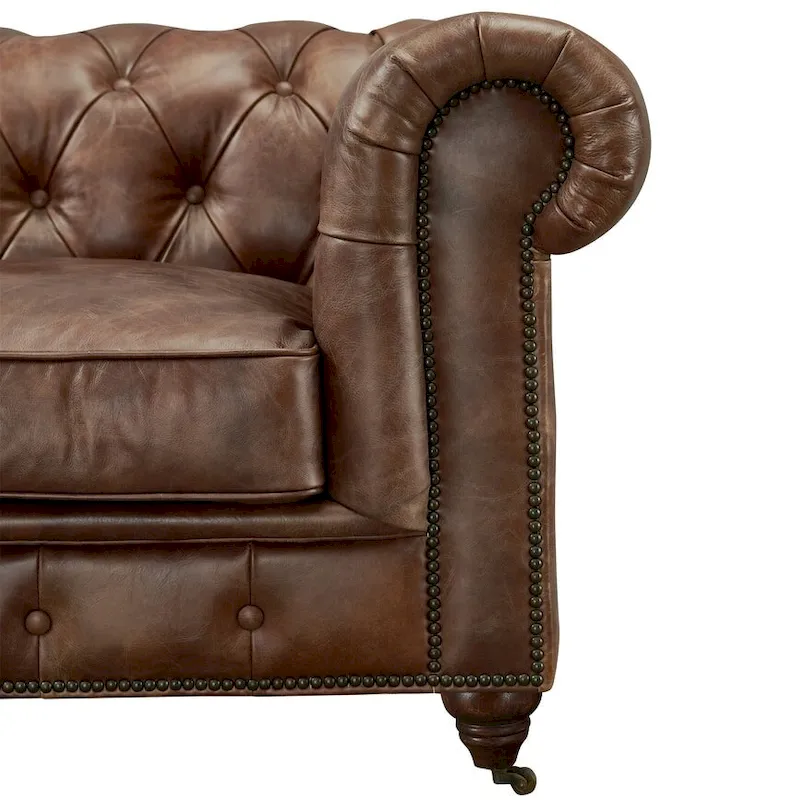 Century Chesterfield Love Seat - Light Chestnut Leather