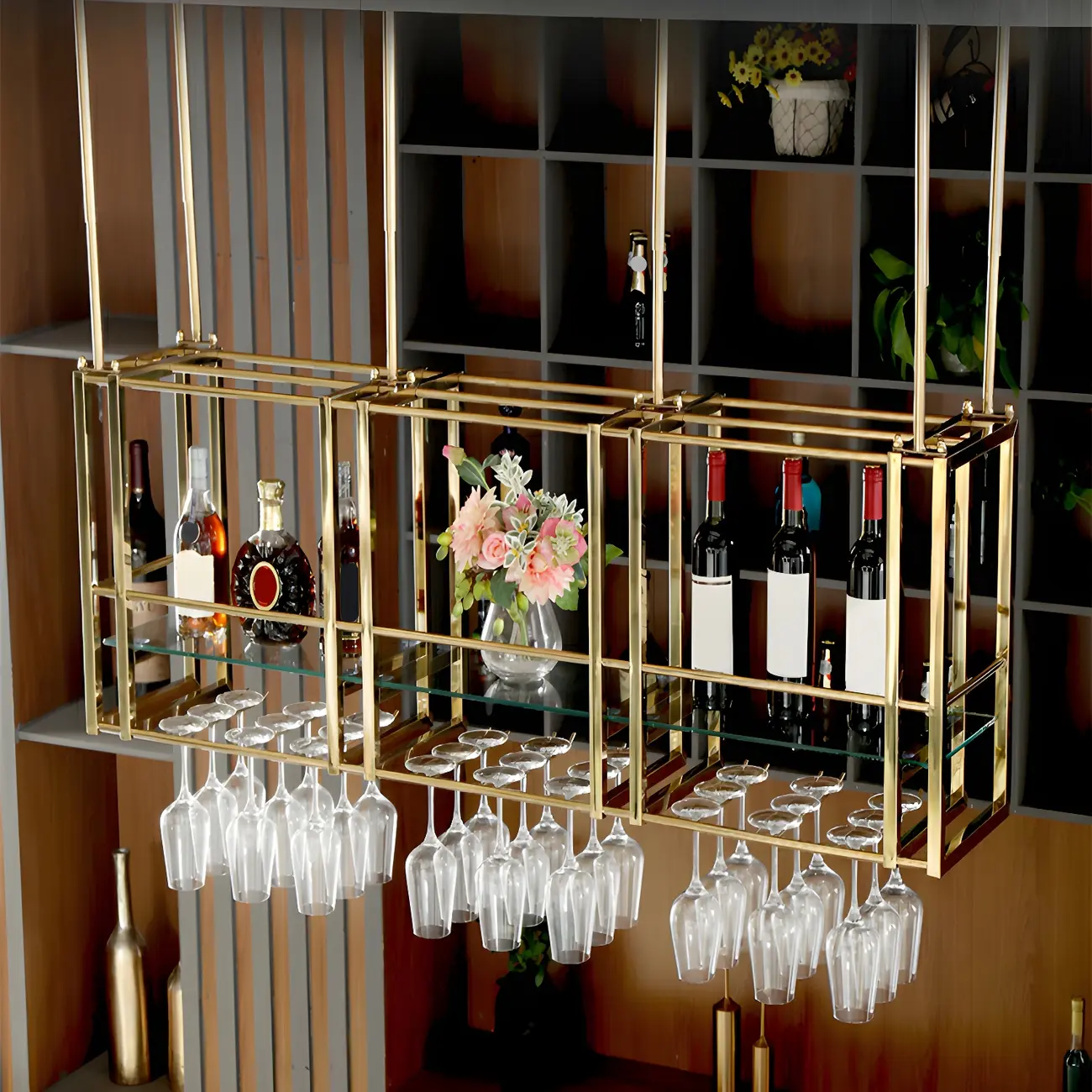 Glam Gold Metal Large Hanging Wine Rack