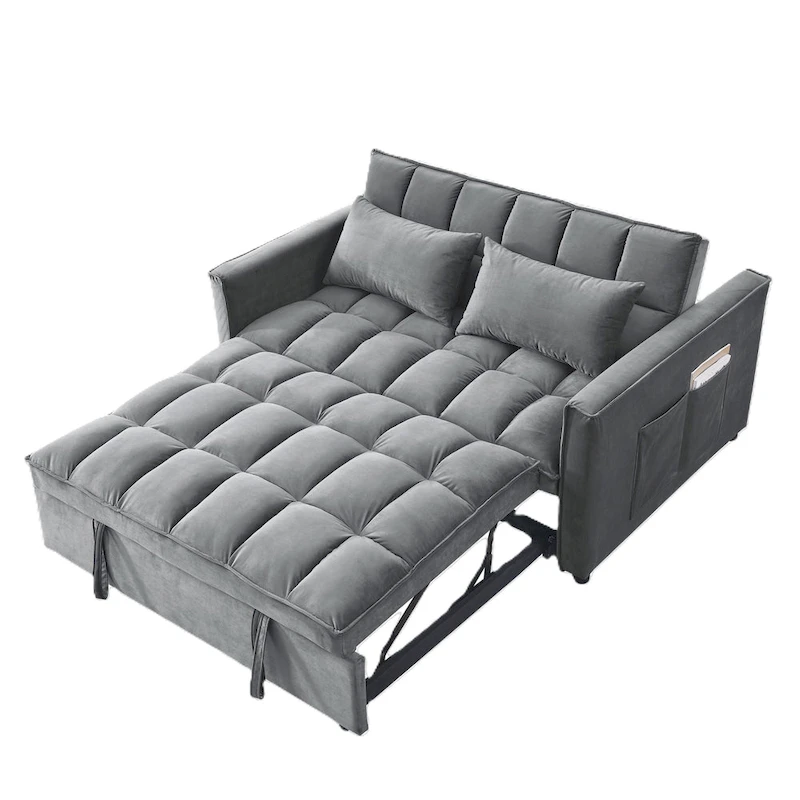 Modern Convertible Futon Sofa Bed,Adjustable Backrest,Armrest Holders