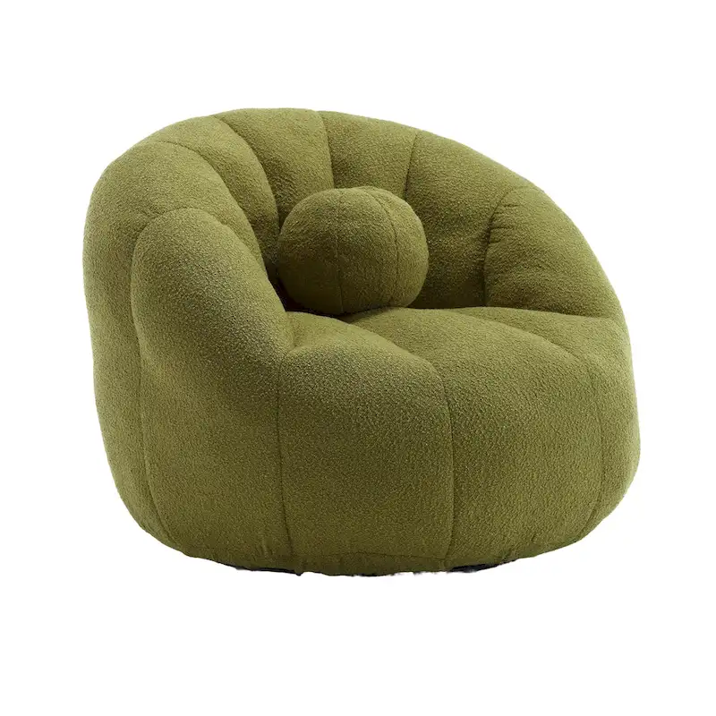 HOMEFUN Boucle Upholstered Round Lazy Cozy Bean Bag Chair With a Pillow