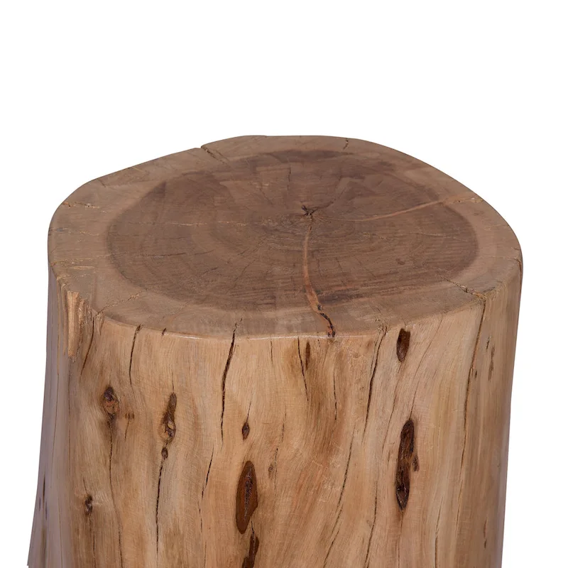 17 Inch Accent Stump Stool End Table, Live Edge Acacia Wood Log with Grain and Knot Details, Natural Brown