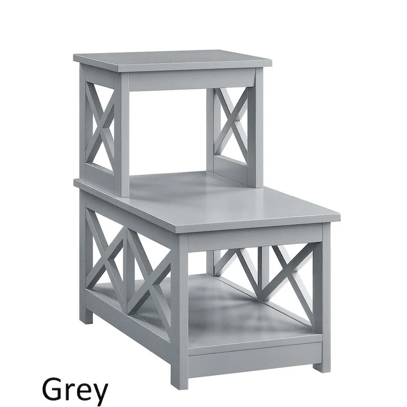 2-Tier L-Shaped End Table with X-Frame Design