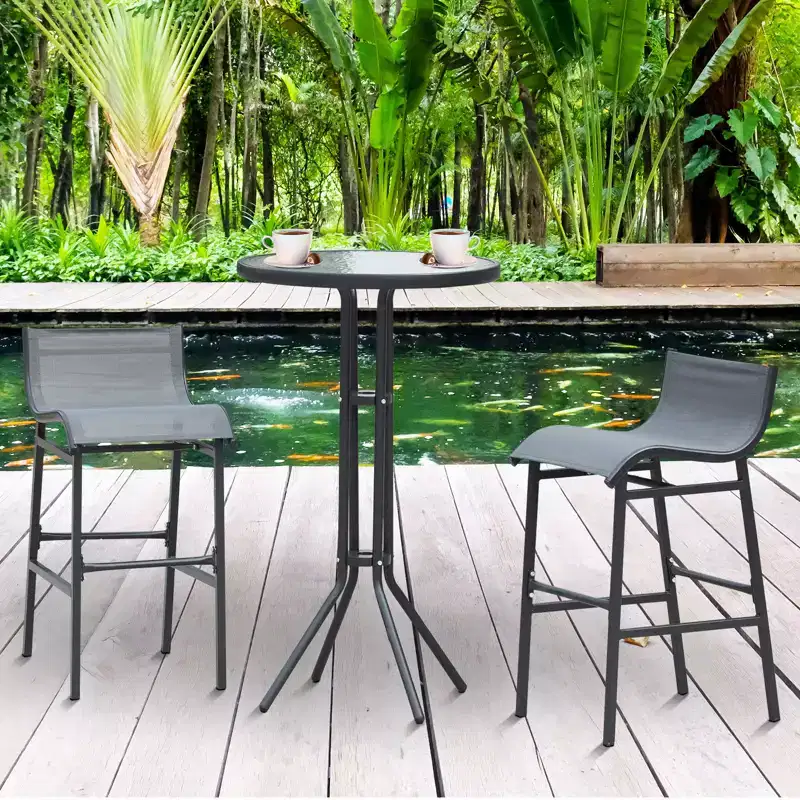 Outsunny 3 Piece Bar Height Outdoor Bistro Set for 2, Round Patio Pub Table 2 Bar Chairs with Comfortable Design & Durable Build