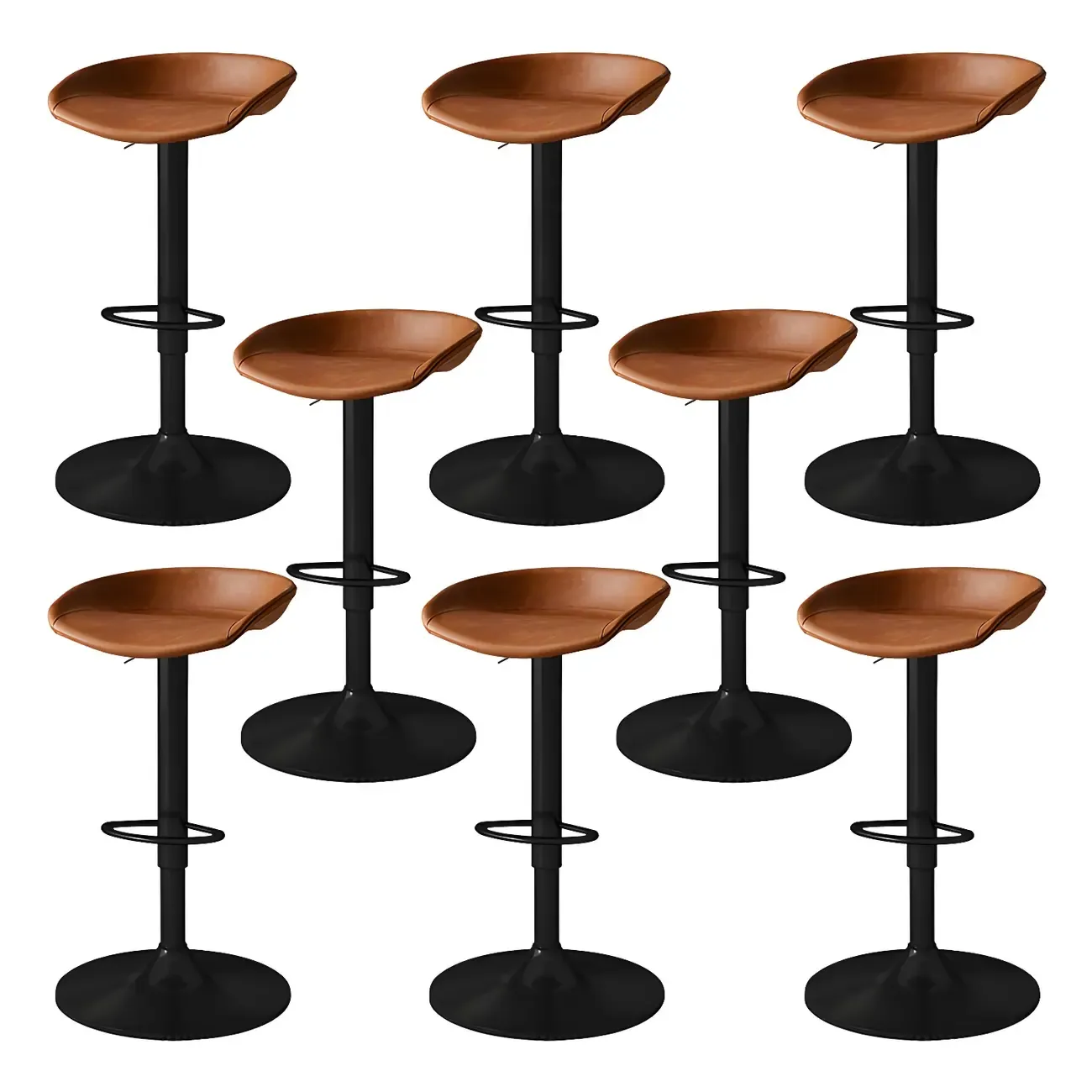 Modern Leather Black Pedestal Swivel Adjustable Bar Stool
