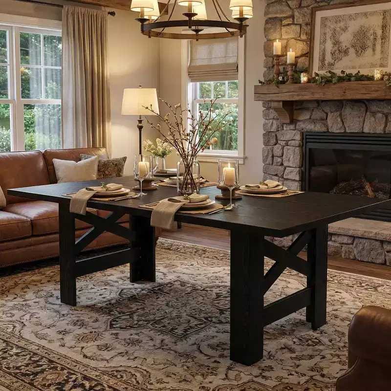 70.87 Large Farmhouse Dining Table for 6-8,Rectangular Kitchen Table with Heavy Duty X-Shaped Steel Frame&Thick Wood Grain Top for Family Gatherings
