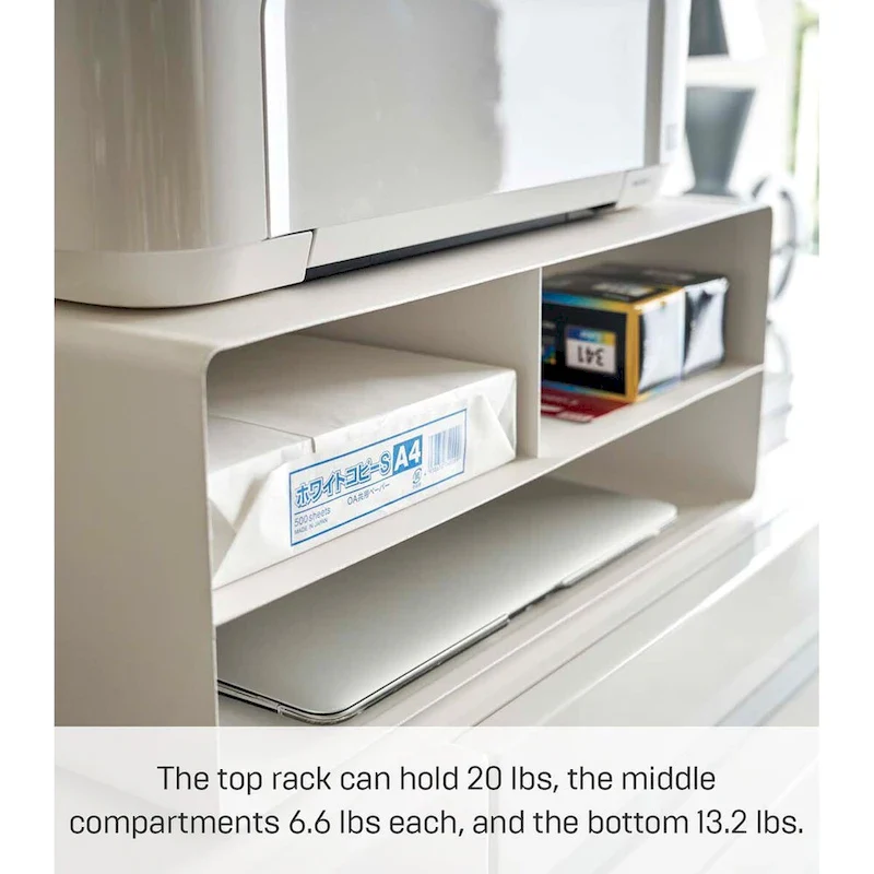 Black / White Rolling Printer Stand with Storage, Steel, Single-User