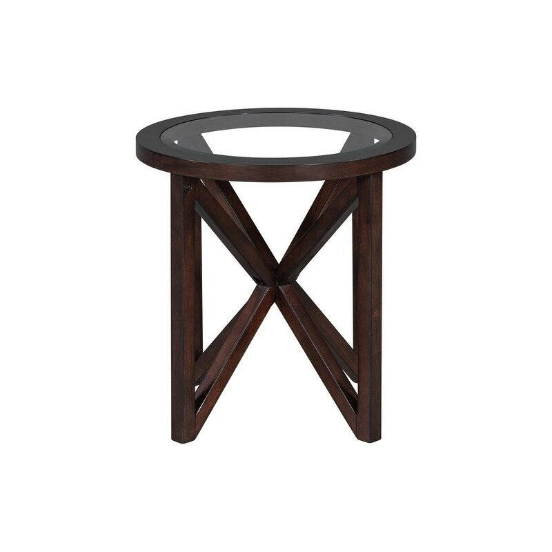 Modern simple glass coffee table, tempered glass coffee table solid wood base round transparent glass top