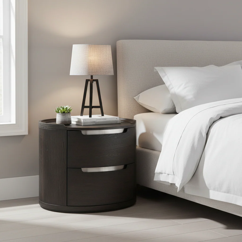 Solid Wood 2-Drawer Nightstand with Dovetail Joints & Nickel Trim – Black / Light Grey, Modern Style