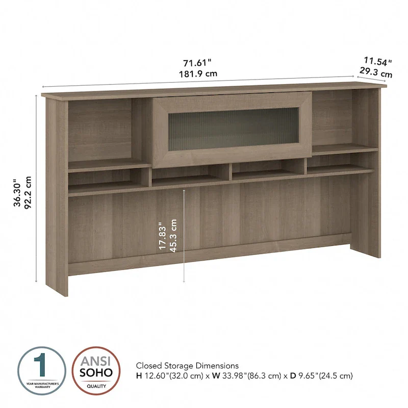 Ash Gray / Heather Gray / White / Modern Gray – Transitional Desk Hutch, 1-Person