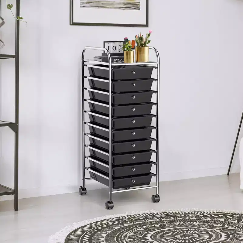 Costway 10 Drawer Rolling Storage Cart Scrapbook Paper Office School Organizer Gradient Black/Gradient Pink/Multicolor/Yellow/Colorful/Clear/Black/Hot Pink/Skin Pink/Purple