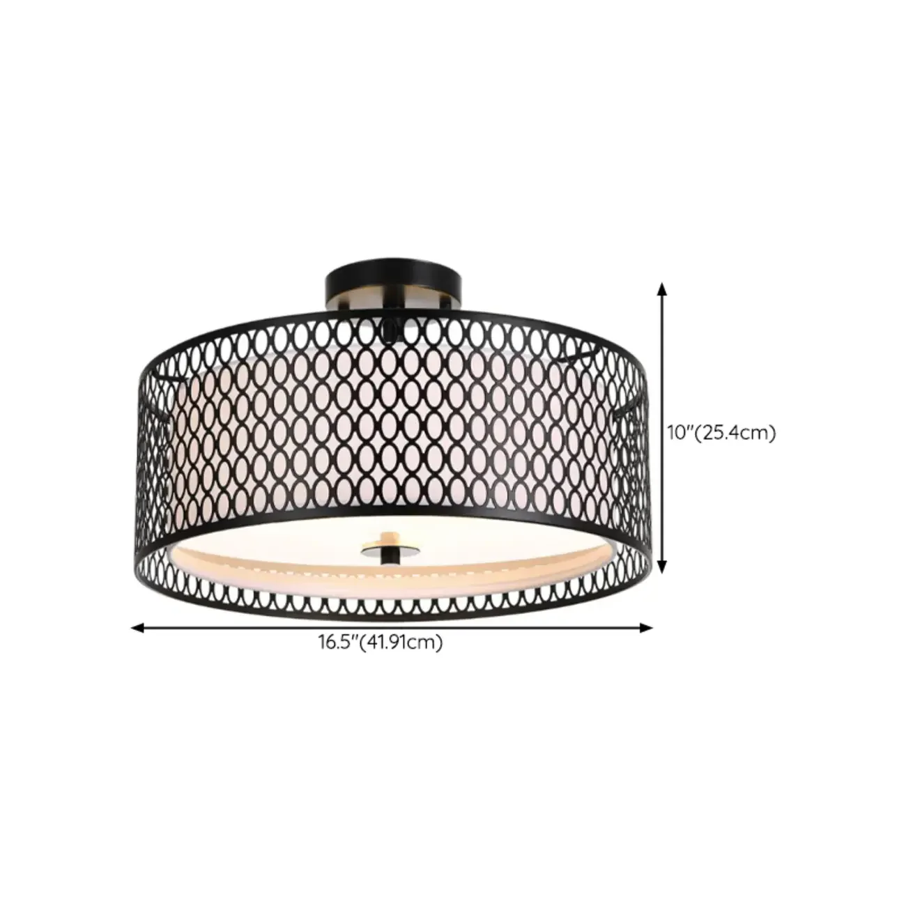 Modern Black Metal Hollow Cylinder Semi Flush Ceiling Light