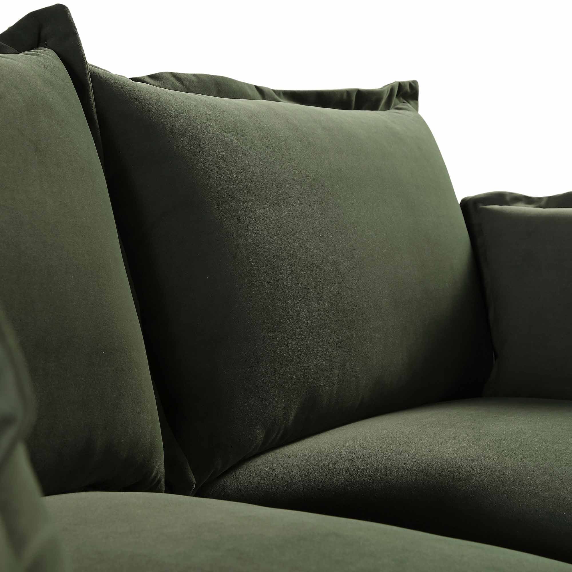Pillow Edge Moss Green Velvet Sectional Sofa, 2-Seater