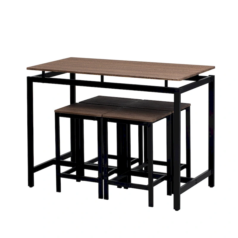 5-Piece Industrial Bar Table Set with Rectangular Table & 4 Chairs