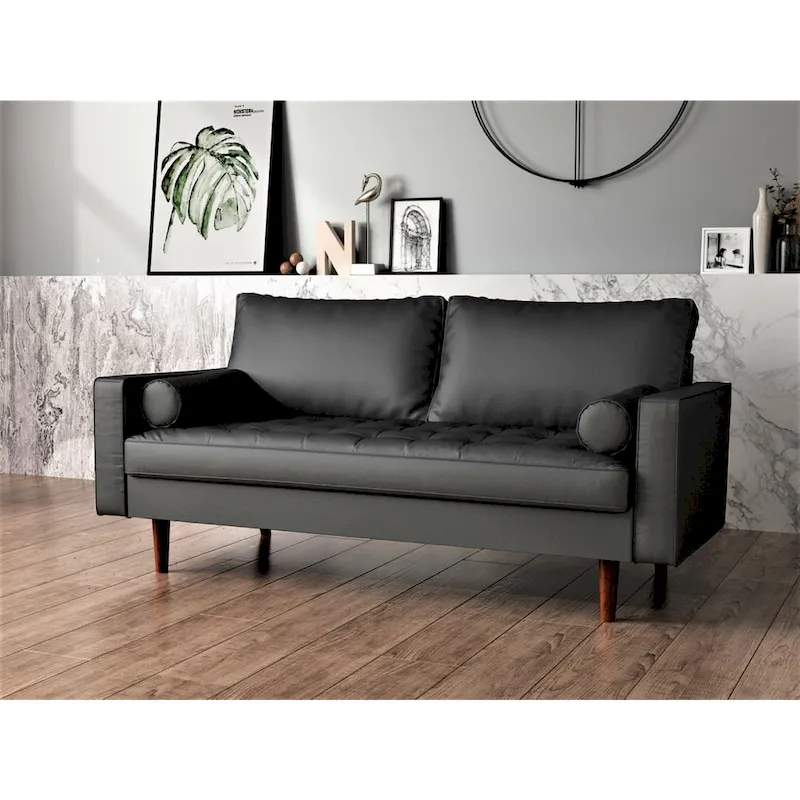 Faux Leather Mid-Century Loveseat – 2-Seat, Multiple Colors
