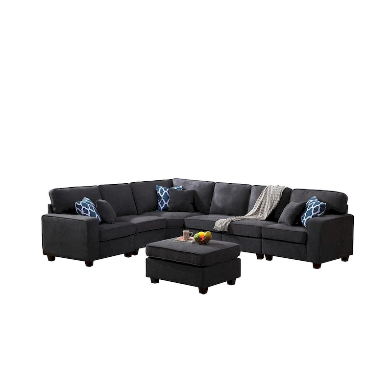 7 Piece Modular L-Shape Sectional Sofa with Ottoman