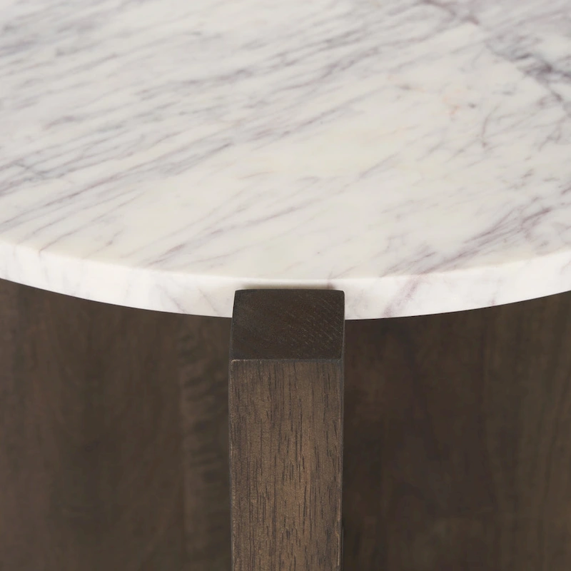 Bianca Dark Brown Wood w/ Marble Round Accent Table - 22.0L x 22.0W x 22.0H