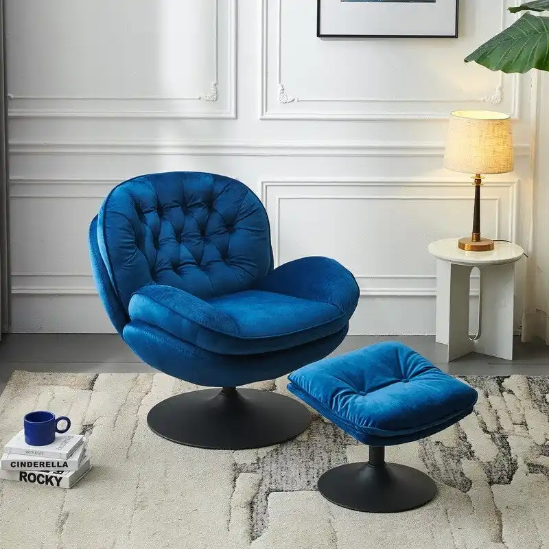 Velvet Swivel Accent Chair with Ottoman