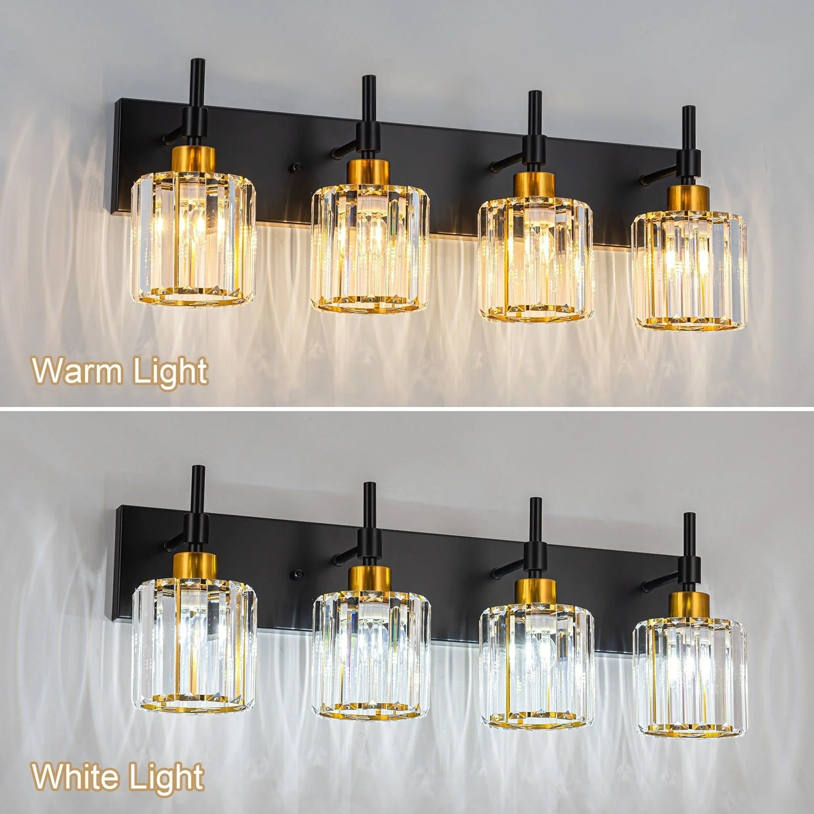 Modern Dimmable Crystal Bathroom Vanity Light Wall Sconces with Crystal Shades