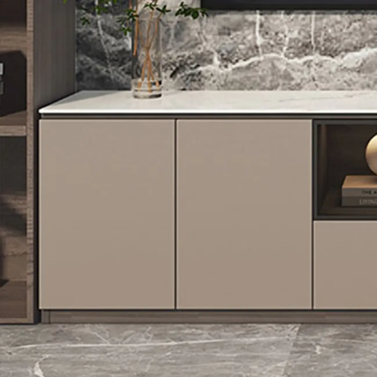 94 Dark Gray Stone Long Cabinet TV Stand with LED Lights