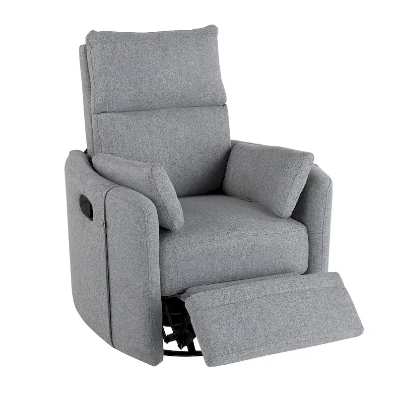 Beige Upholstered Swivel Rocker Recliner with Manual Recline, 360 Swivel, and Two Removable Cushions