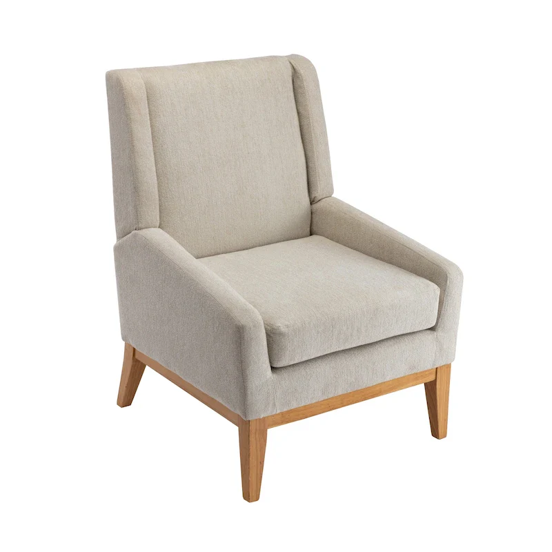 Grey / Stripe / Tan / Blue Farmhouse Polyester Armchair with Solid Wood Arms & Legs - Single Use