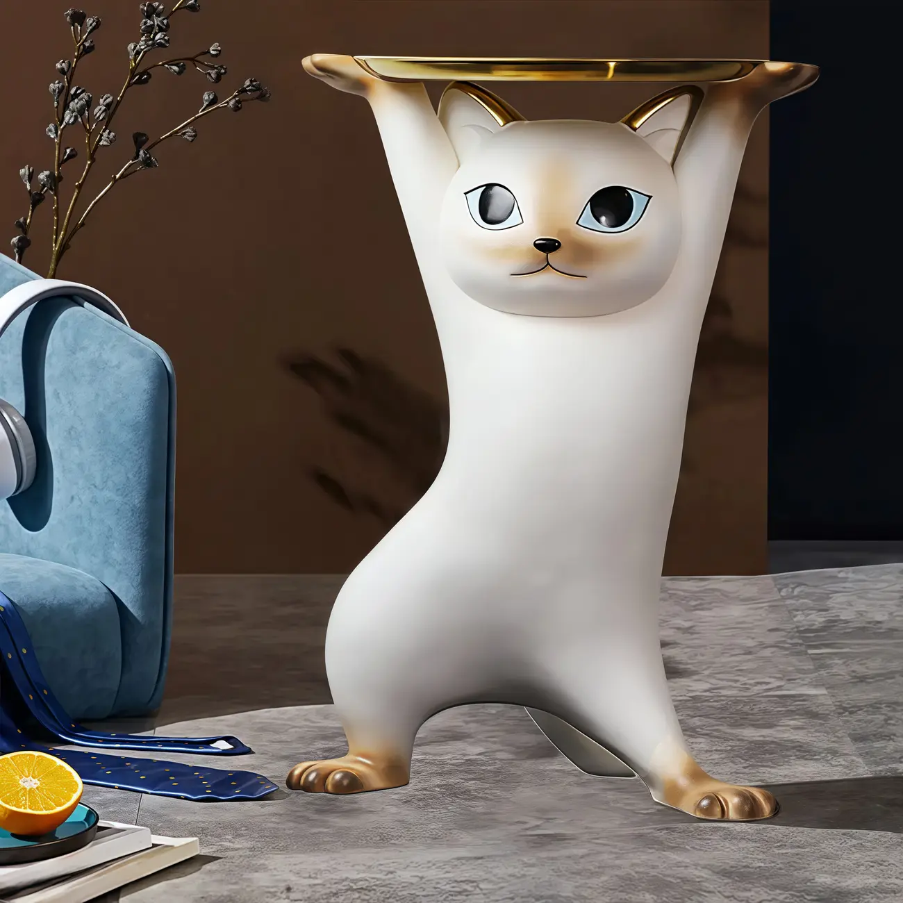 Modern Cute Cat-Shaped Golden Round Top Side Table