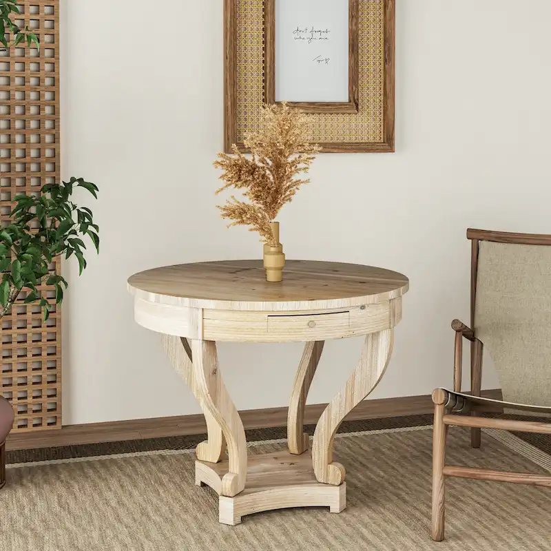 32 in. Round Dining Table with Storage Drawers