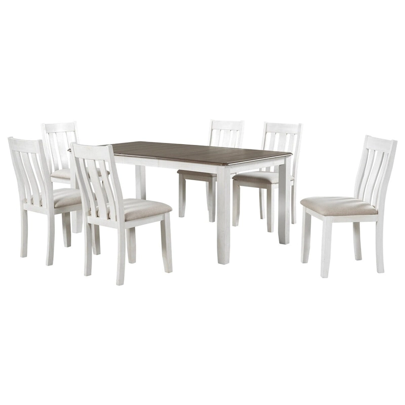 Retro Style 7-Piece Dining Table Set with Extendable Table and 6 Upholstered Chairs
