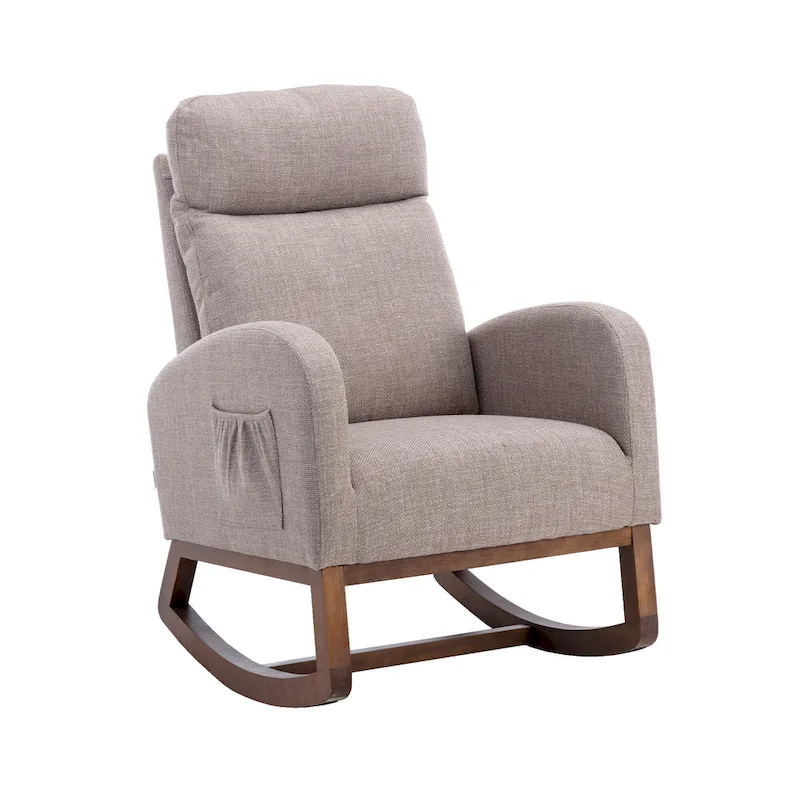Modern 27  Upholstered Rocking Chair with Wood Legs and Side Pocket
